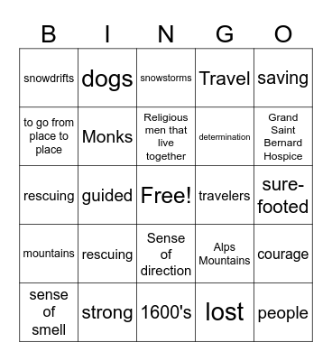 Saint Bernards Bingo Card