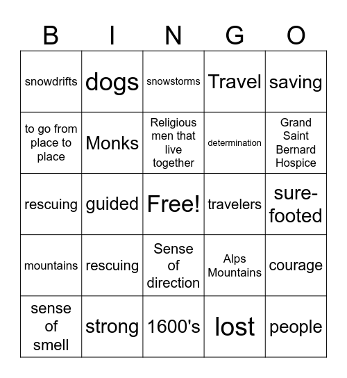 Saint Bernards Bingo Card