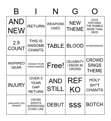 Royal Rumble Bingo Card