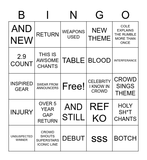 Royal Rumble Bingo Card