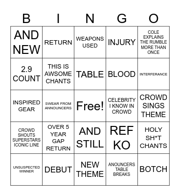 Royal Rumble Bingo Card
