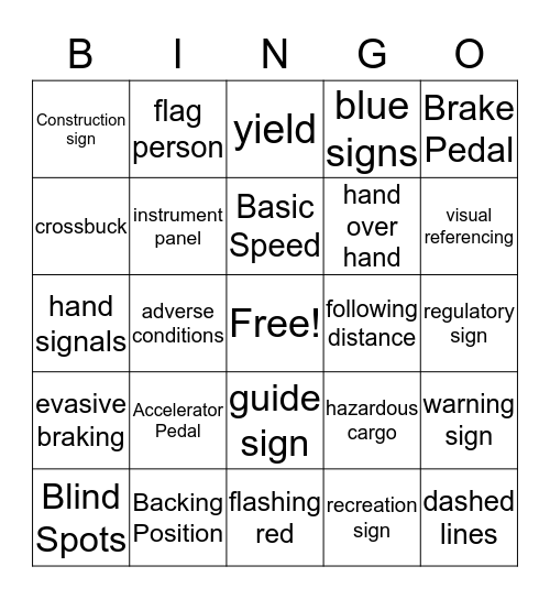 Segment 1 Bingo Card