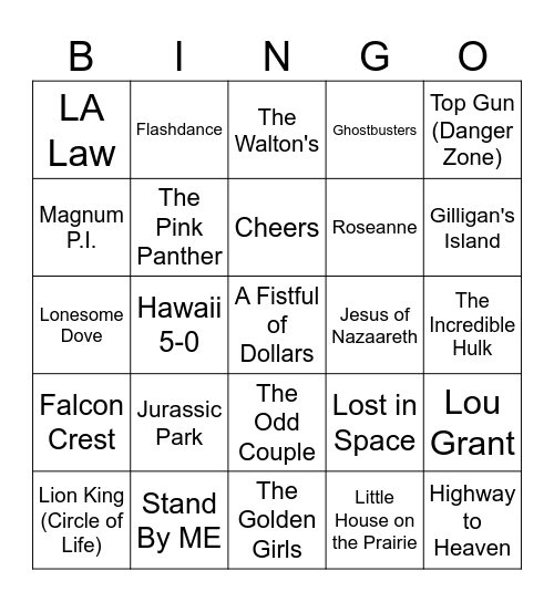 BINGO Movie and TV Bingo Card