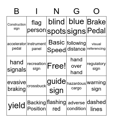 Segment 1 Bingo Card