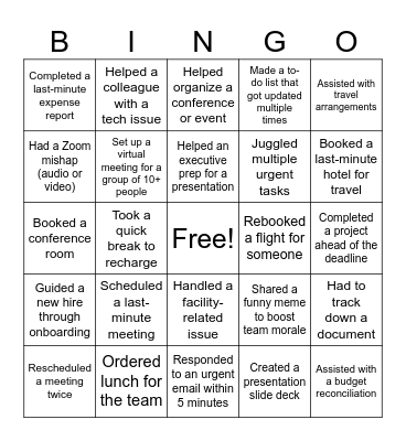 Admin Bingo Card