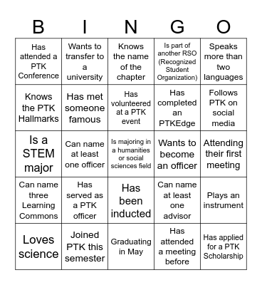 PTK BINGO Card