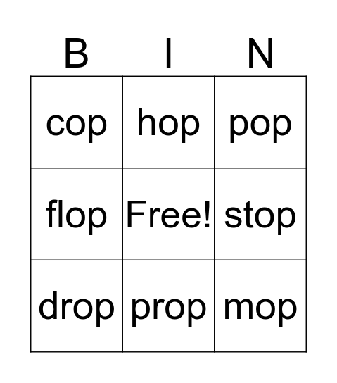 OP Words Bingo Card