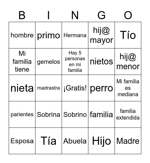 Mi Familia Bingo Card