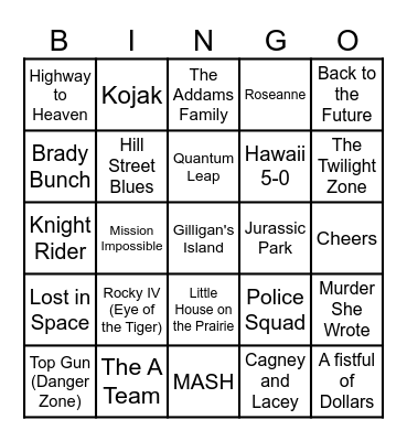 BINGO TV AND MOVIE THEMED Bingo Card