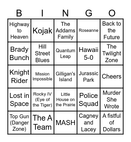 BINGO TV AND MOVIE THEMED Bingo Card