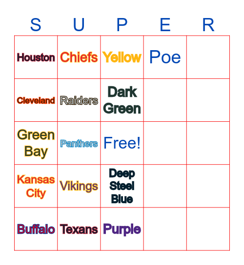 Tailgating BINGO Card