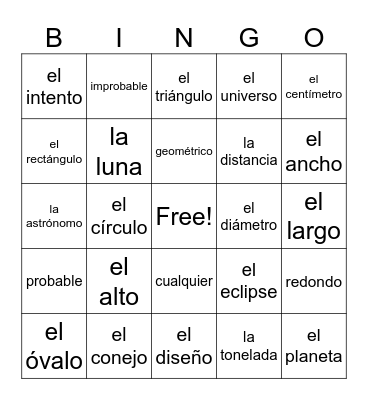 Capítulo 7 Vocab Bingo Card