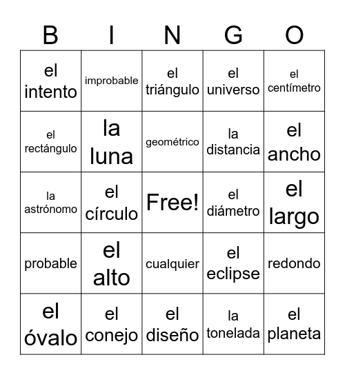 Capítulo 7 Vocab Bingo Card