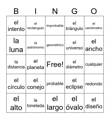 Capítulo 7 Vocab Bingo Card