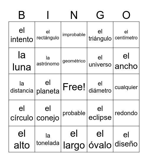 Capítulo 7 Vocab Bingo Card