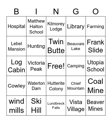 Southern Alberta Bingo Card