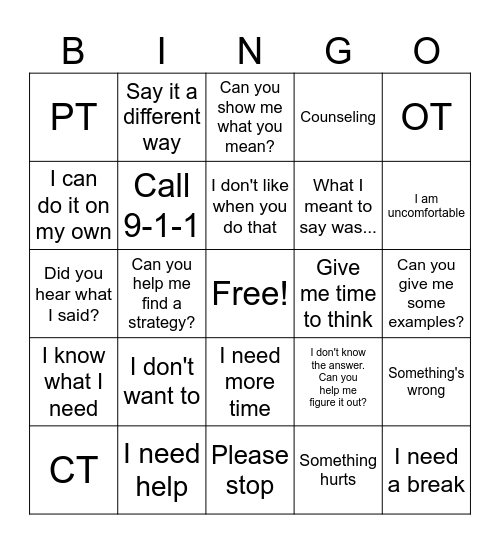 Self-Advocacy BINGO Card