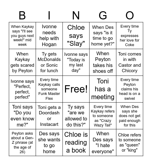 Coworker BINGO Card