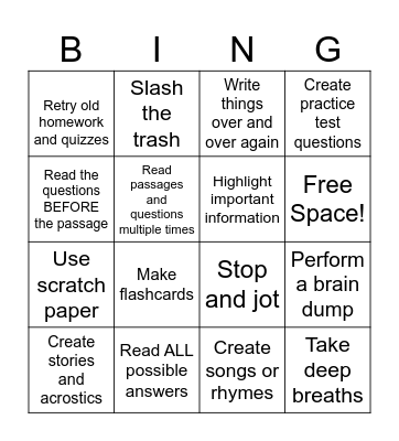 Study and Test-Taking Skills Bingo Card