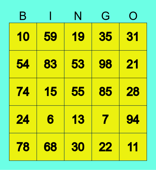 Number Bingo 1-100 Bingo Card