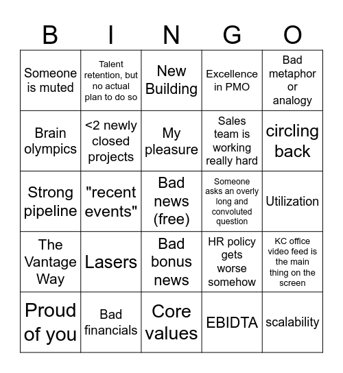 Townhall Bingo Card