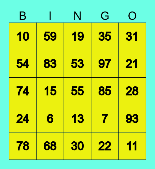 Number Bingo 1-103 Bingo Card