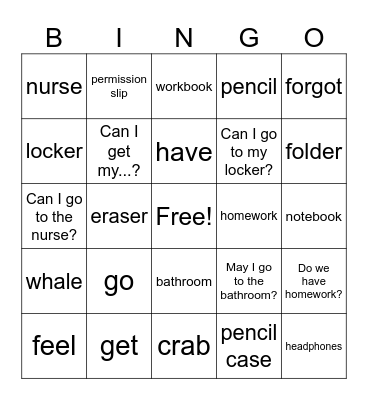 At School! Bingo Card