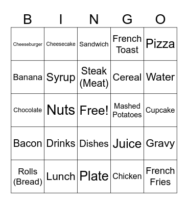 Food Signs Bingo Card