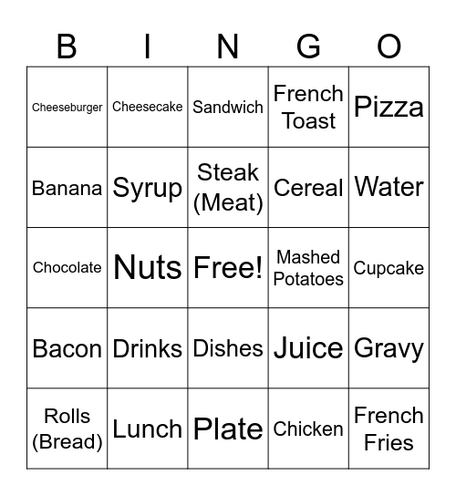 Food Signs Bingo Card