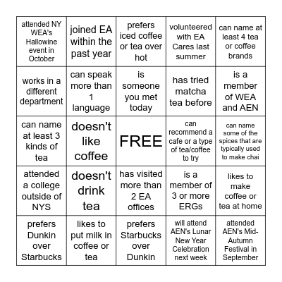 Coffee Break Bingo Card
