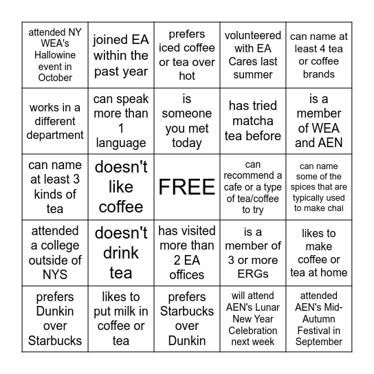 Coffee Break Bingo Card