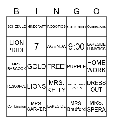 Lakeside Bingo Card