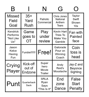 Super Bowl LIX BINGO Card