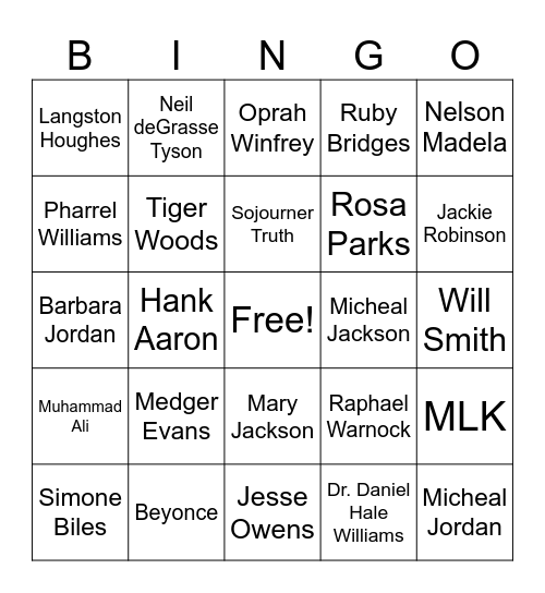 Black History Month Bingo Card