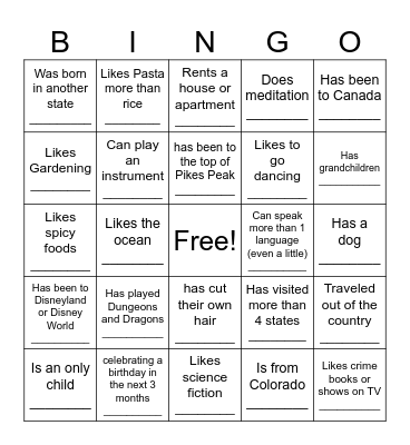 Team Building Blackout Bingo           The object is to find someone for each square on your card Bingo Card