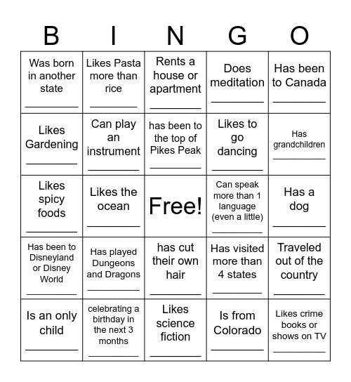 Team Building Blackout Bingo           The object is to find someone for each square on your card Bingo Card