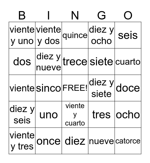 Number Bingo Card