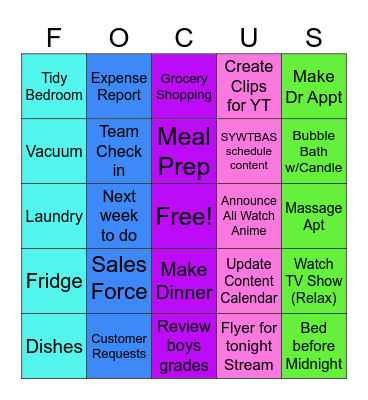 Ali's Task BINGO Card