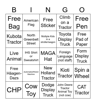Farm Show Bingo Card