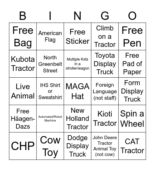 Farm Show Bingo Card