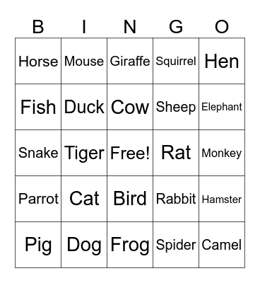 Pets Bingo Card