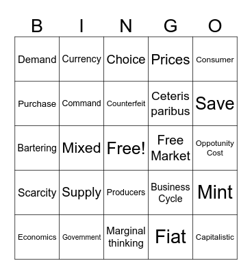 Money & Economics Bingo Card