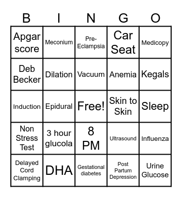Baby Love Bingo Card