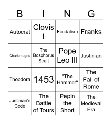 The Early Middle Ages Bingo Card