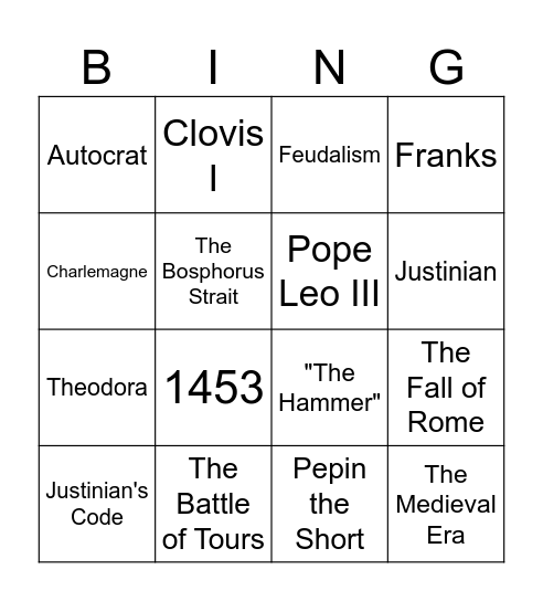 The Early Middle Ages Bingo Card