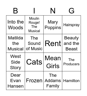 Broadway Bingo Card