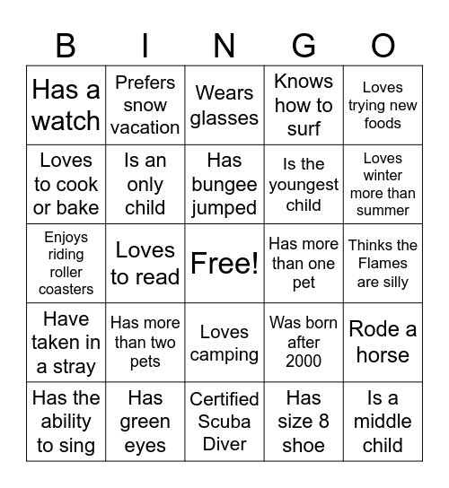 Ice-Ice Breaker! Bingo Card