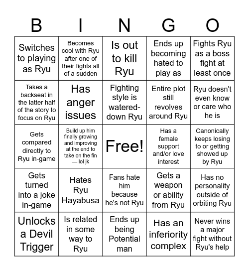 Ninja Gaiden 4 New MC Bingo Card
