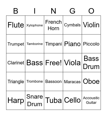 Instrument Family Bingo Card