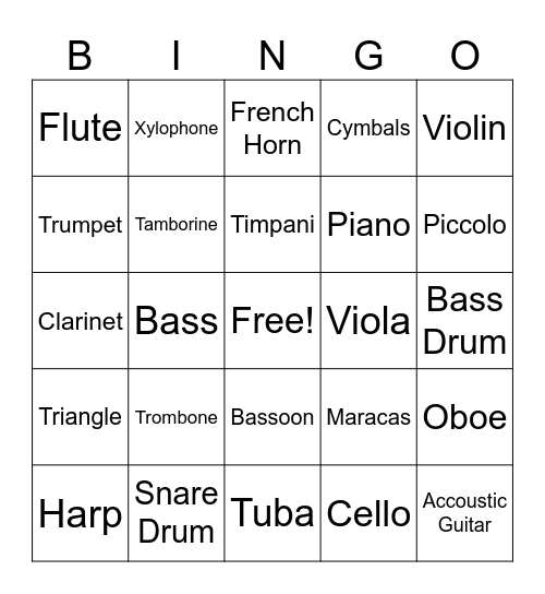 Instrument Family Bingo Card